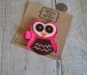 Owlivia The owl Hair Clip in Raspberry and Chocolate Brown