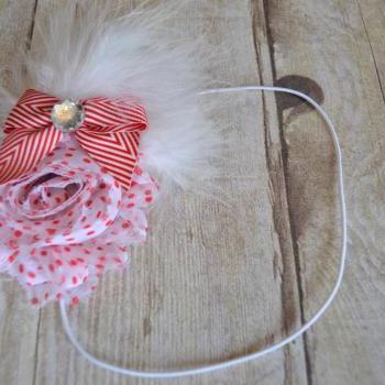 Red and White Shabby Chic Feaher Headband 