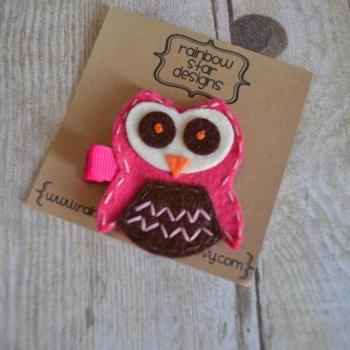 Owlivia The owl Hair Clip in Raspberry and Chocolate Brown