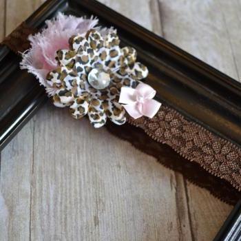 Leopard Print Shabby Chic and Lime Green Bow Headband